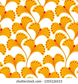 Floral seamless pattern on white. Vector Illustration. Abstract background with flowers and leaves. Natural bright design.