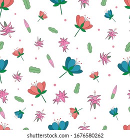 Floral seamless pattern on a white background. Buds and leaves pattern for fabric, Wallpaper, print, website.