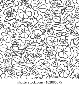 Floral seamless pattern on white background. Ornament with flowers and leaves