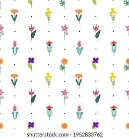 Nahtlose Blumenmuster auf weißem Hintergrund. Muster mit mehrfarbigen Blumen im skandinavischen Stil.Eleganter ethnischer Ausdruck für Tapeten und Stoff.Vektorgrafik.