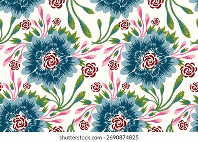 Patrón inconsútil floral en el fondo blanco, patrón inconsútil floral del bosquejo, Ilustración vectorial, patrón inconsútil floral de Ikat, bordado oriental. diseño para la textura, tela, ropa, decoración, impresión, azulejo