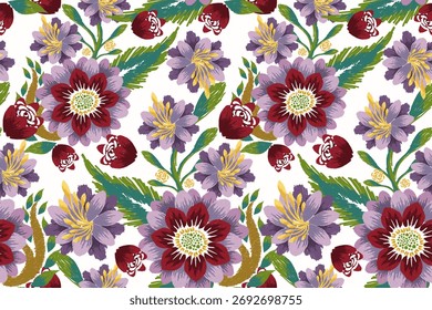 Patrón inconsútil floral en el fondo blanco, patrón inconsútil floral del bosquejo, Ilustración vectorial, patrón inconsútil floral de la orquídea, bordado oriental. diseño para la textura, tela, ropa, decoración, impresión