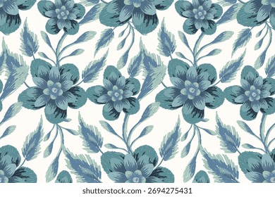 Blumennahtloses Muster auf weißem Hintergrund, Skizze florales nahtloses Muster, Vektorgrafik, florales nahtloses Muster, orientalische Stickerei.Design für Textur, Stoff, Kleidung, Dekoration, Druck, Bluse.
