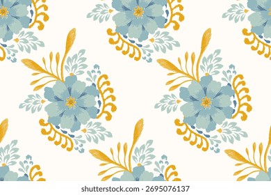 Padrão sem emenda floral no fundo branco, fundo padrão sem emenda de flores,ilustração vetorial,padrão sem emenda floral Ikat,bordado oriental.design para textura,tecido,roupas,papel de embrulho.