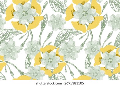 Padrão sem emenda floral no fundo branco, fundo padrão sem emenda das flores,ilustração vetorial,padrão sem emenda do esboço floral,bordado oriental.design para textura,tecido,roupas,papel de embrulho