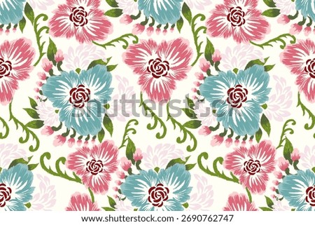 Floral seamless pattern on white background,sketch floral seamless pattern,vector illustration,Ikat floral seamless pattern,oriental embroidery.design for texture,fabric,clothing,decoration,print,tile