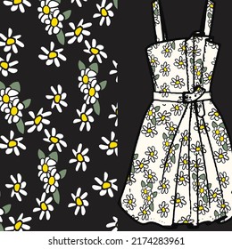 Floral seamless pattern on women's top mockup. Flowers background for fashion, wallpapers, print. Liberty style. Trendy floral design