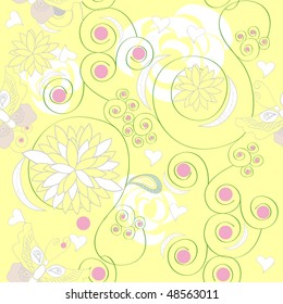 Floral seamless pattern on yellow background