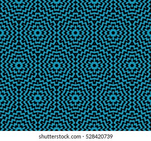 Floral seamless pattern. Optical illusion of the lines. Vector illustration. For the design, printing, invitations, wallpapers. Black on blue