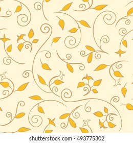 Floral seamless pattern. Orange flowers and leaves. Vector background.