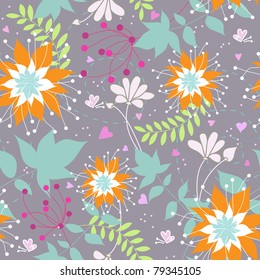 Floral seamless pattern with orange flowers