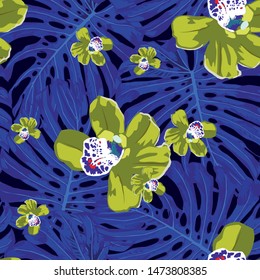 Floral seamless pattern with orchid. Abstract background.