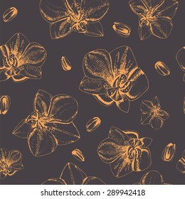 Floral seamless pattern with orchid flowers.