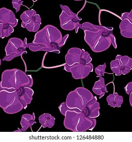 Floral seamless pattern with orchids, hand-drawing. Vector illustration.