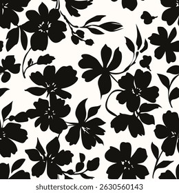 Floral seamless pattern. Organic abstract flower background. Modern print in black and white for textile design, fabric, wallpaper, cards, wall art, posters, covers and home decoration.