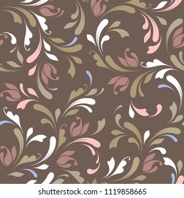 Floral seamless pattern. Oriental texture for fabric, wrapping, wallpaper and paper. Ornamental flowery background. Decorative ornament. Dark.