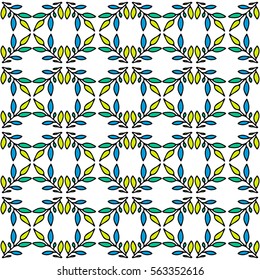 Floral seamless pattern with ornament with hand drawn branches and leaves. Damask background. Floral tiling. Vector illustration.