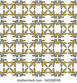 Floral seamless pattern with ornament with hand drawn branches and leaves. Damask background. Floral tiling. Vector illustration.