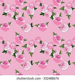 Floral Seamless Pattern. Ornament of Peonies on Pink Background. Wrapping Or Digital Paper.