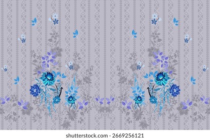 Floral Patrón sin fisuras ornamento Vectores decorativos flores y Paisley Estilo étnico ikat diseño diseño diseño digital patrón de motivo Hermosa Dibujado a mano geométrico, Floral, Patrón en todo el Diseños impresión