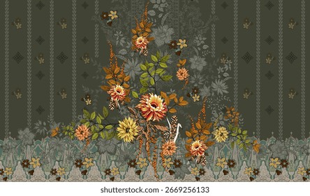 Floral Seamless pattern ornament Vectors decorative flowers and Paisley Ethnic style ikat design digital design motif pattern Beautiful Hand Drawn geometrical, Floral, Pattern all over Designs print's