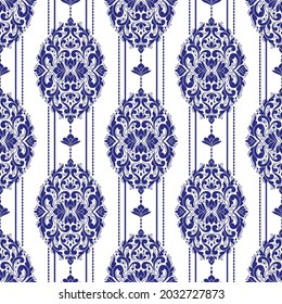 Floral seamless pattern with ornamental stripes. Traditional oriental motifs. Vector ornament template. Decorative paisley elements. Great for fabric and textile.