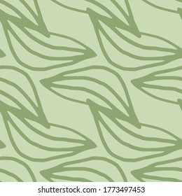 Floral seamless pattern with outline leafs in green pastel tones. Creative botanic backdrop. Modern design for fabric, textile print, wrapping paper. Vector illustration