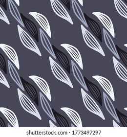 Floral seamless pattern with outline leaves in dark tones. Vector illustration. Trendy scandinavian design for fashion textile print, wallpaper, wrapping paper.