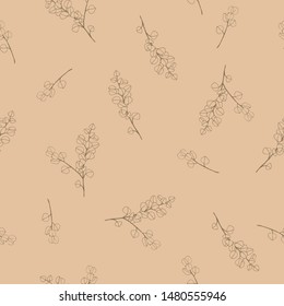 Floral seamless pattern. Outline style vector design on beige background for textile, fabrics, wallpaper, packaging, decoration, etc. 
