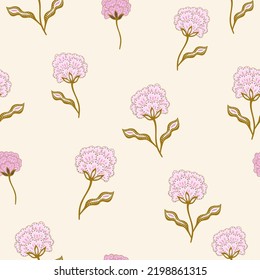 Floral seamless pattern with outlined flowers. Hand drawn pink floral texture. Great for fabric, textile, wallaper. Vector illustration