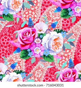 Floral seamless pattern with paisley 1
