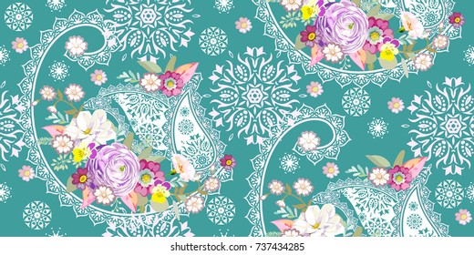 Floral seamless pattern with paisley
