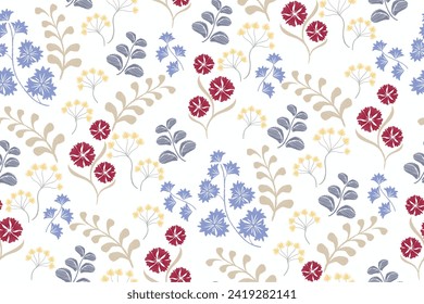 Floral seamless pattern paisley embroidery on white background. Ikat blue flower motif ethnic oriental seamless pattern traditional. Ikat style abstract vector illustration vintage design for fabric. 