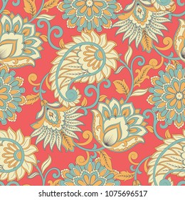 Floral seamless pattern with paisley ornament.