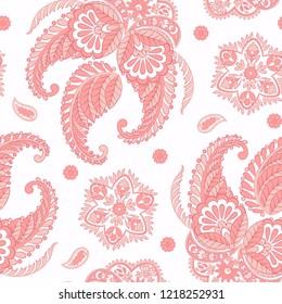 Floral seamless pattern with paisley ornament. Vector illustration in asian textile style 