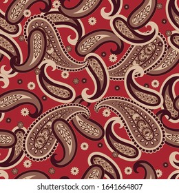 Floral seamless pattern with paisley ornament. Vector illustration