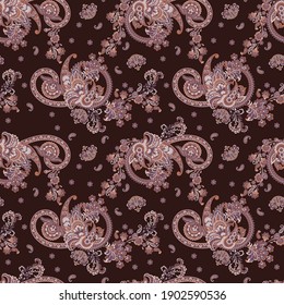 Floral seamless pattern with paisley ornament. Vector illustration in asian textile style 