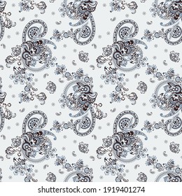 Floral seamless pattern with paisley ornament. Vector illustration in asian textile style 