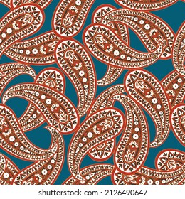 Floral seamless pattern with paisley ornament. Vector illustration in asian textile style 