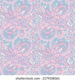 Floral seamless pattern with paisley ornament. Vector illustration in asian textile style 
