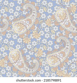 Floral seamless pattern with paisley ornament. Vector illustration in asian textile style 