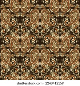 Floral seamless pattern with paisley ornament. Vector illustration in asian textile style