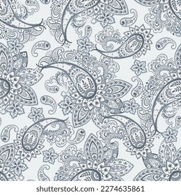 Patrón floral sin fisuras con adorno paisley. Ilustración vectorial en estilo textil asiático 
