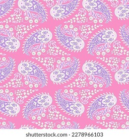 Floral seamless pattern with paisley ornament. Vector illustration in asian textile style 