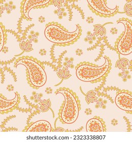 Floral seamless pattern with paisley ornament. Vector illustration in asian textile style 