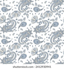 Floral seamless pattern with paisley ornament. Vector illustration in asian textile style 