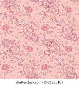 Floral seamless pattern with paisley ornament. Vector illustration in asian textile style 