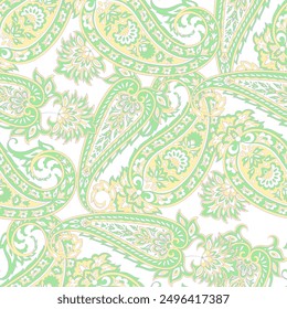 Floral seamless pattern with paisley ornament. Vector illustration in asian textile style