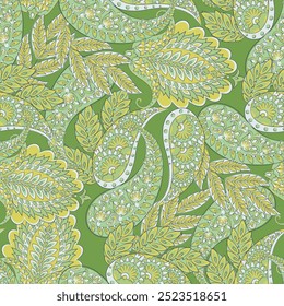 Blumennahtloses Muster mit Paisley-Ornament. Vektorgrafik im asiatischen Textilstil 