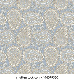 Floral seamless pattern with paisley ornament. Vector illustration in asian textile style